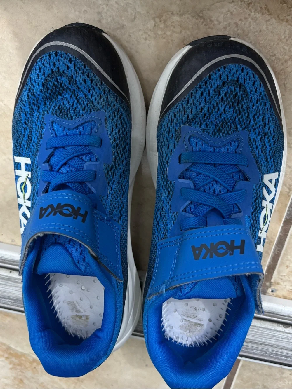 Hoka Kids Blue and Black Mesh Sneakers with Hook-and-Loop Strap